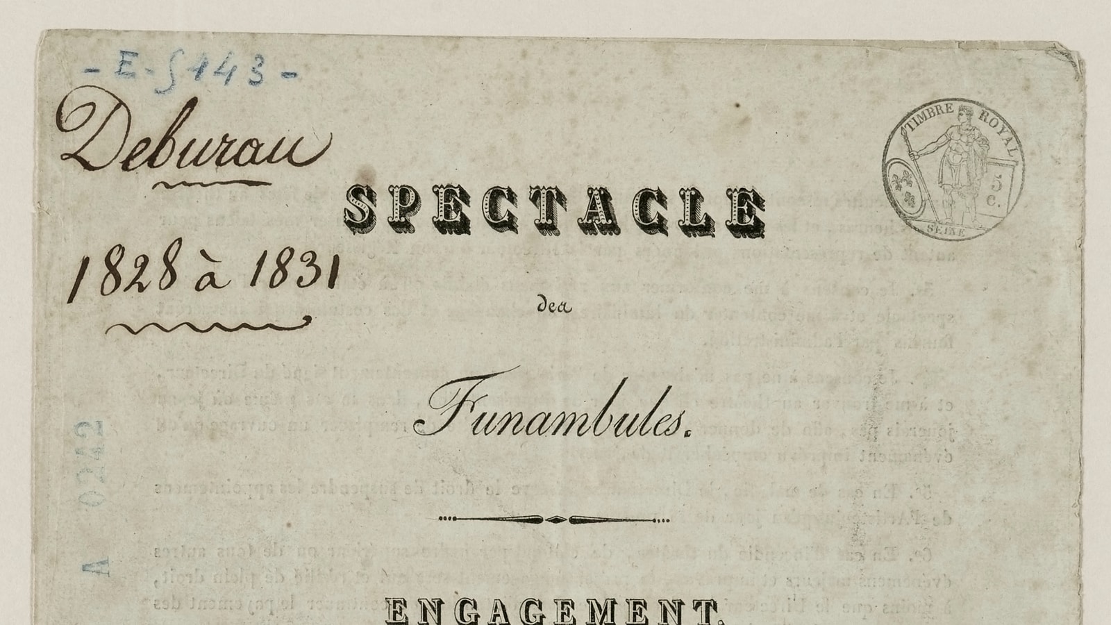 Engagement De Jean-Baptiste Deburau Au Théâtre Des Funambules Le 10 Décembre 1826.